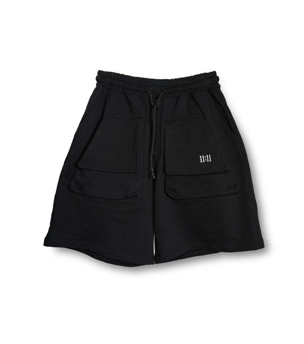 Black flappy pocket shorts